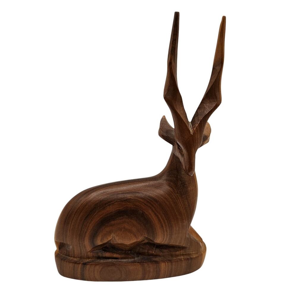 Vintage Hand Carved Ethiopian African Gazelle Wooden Figurine Mid Century
